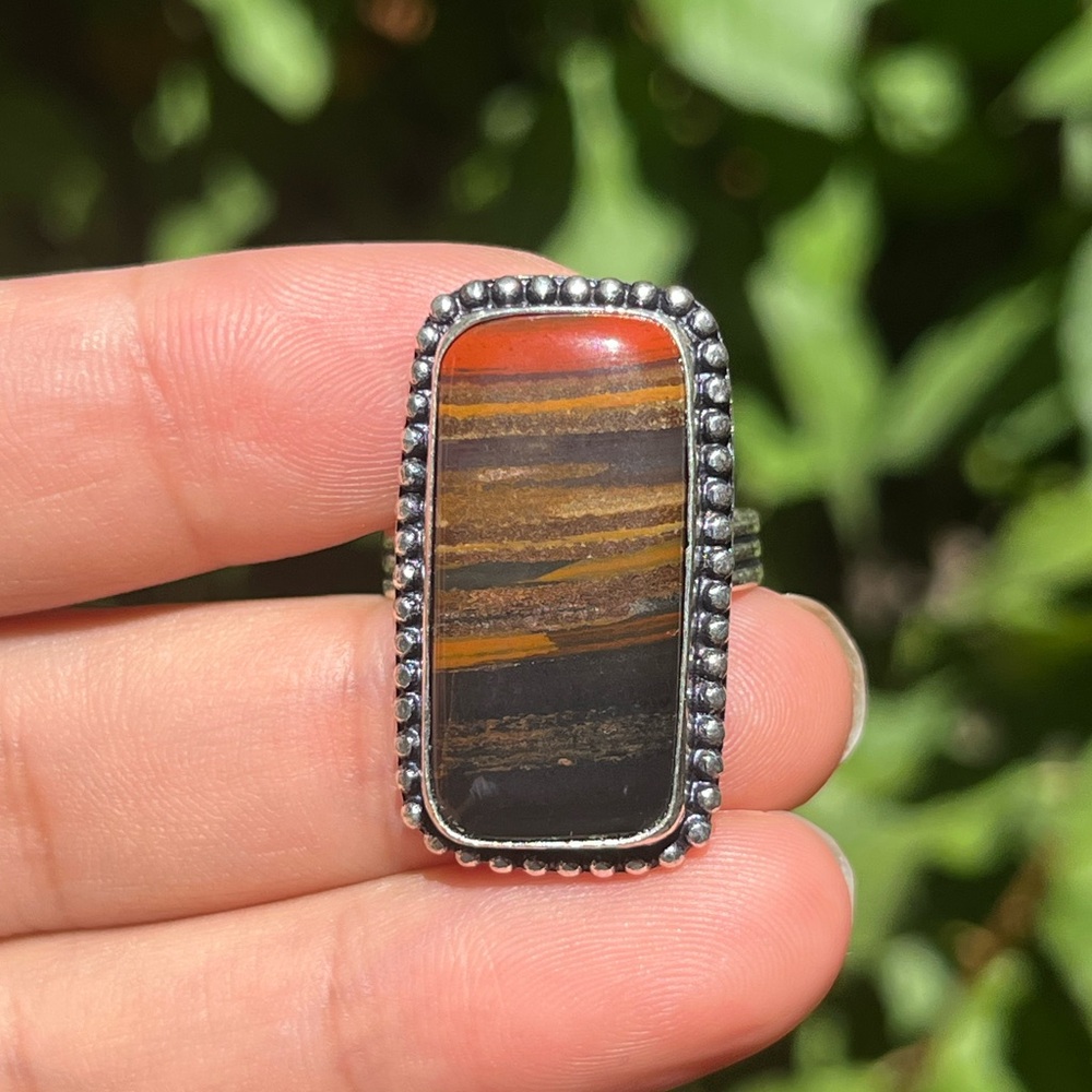 Size‎ 8.75 925 silver plated red jasper rectangular ring